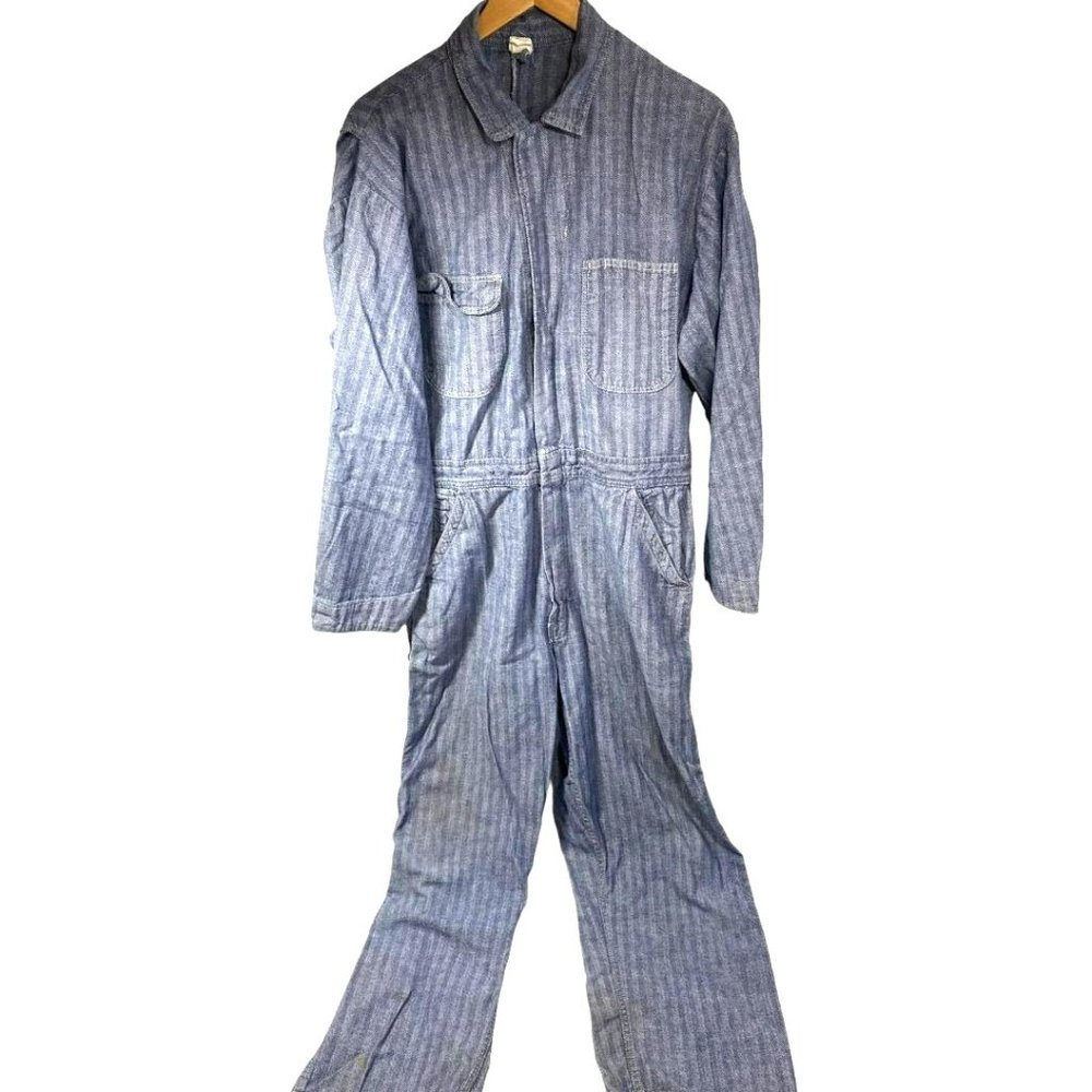 Vintage Sears Herringbone Denim Coveralls Mechanic  Michael Myers 44T
